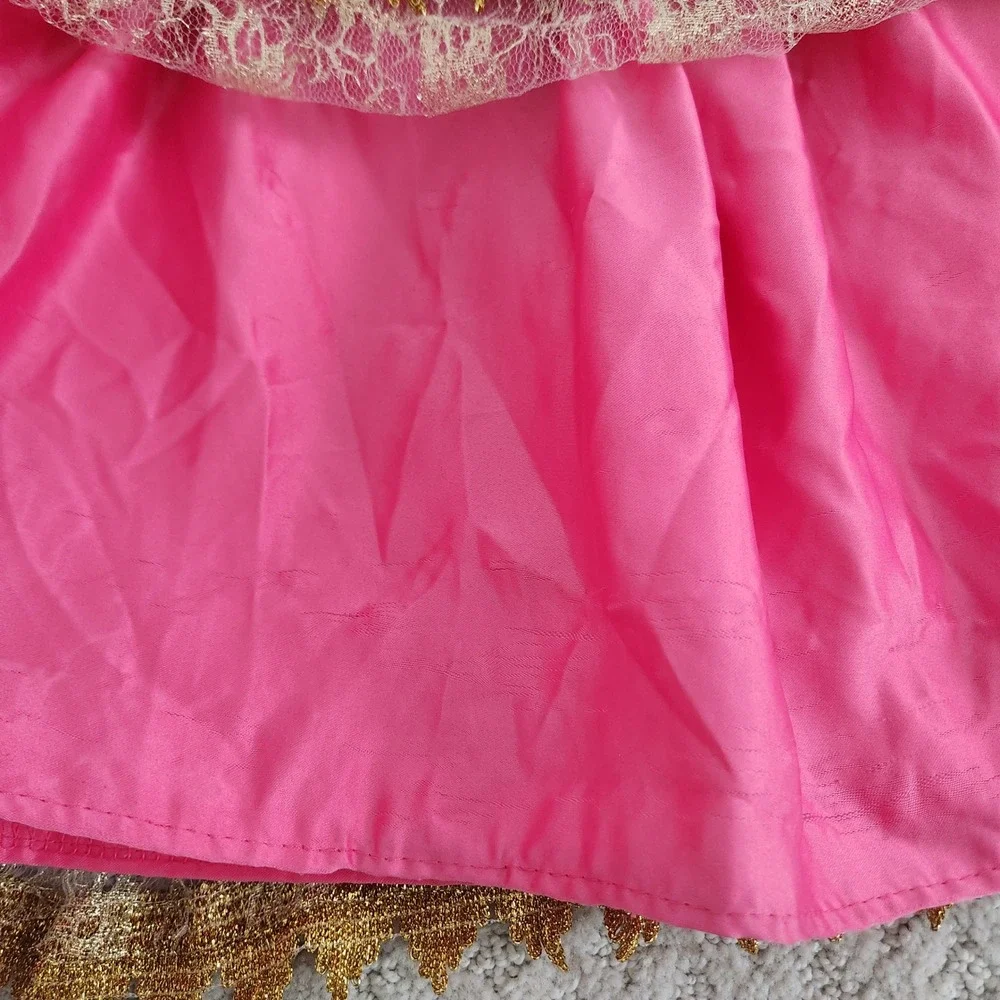 3T Kids Pink Gold Lace Princess Gown Costume Dress Long Sleeve size 100